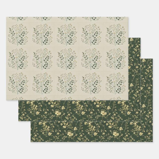 Refined Botanical Wrap with Accent Decoupage Wrapping Paper Sheet (Set)