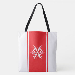 Refined Bright Red White Racing Stripes Snowflake Tote Bag
