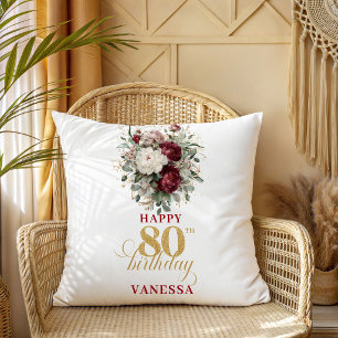 Refined Burgundy Blush 80th Birthday Pillow