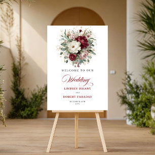 Refined Burgundy Floral Eucalyptus Gold Wedding Poster