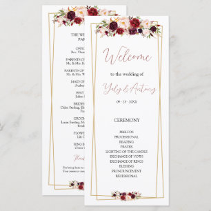 Refined Burgundy Floral Linear Order of Service