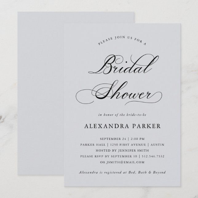 Refined | Calligraphy on Soft Grey Bridal Shower Invitation (Front/Back)
