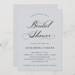 Refined   Calligraphy on Soft Grey Bridal Shower Invitation