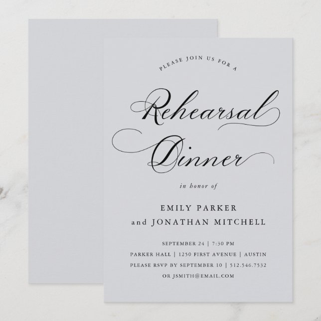 Refined | Calligraphy Soft Grey Rehearsal Dinner Invitation (Front/Back)
