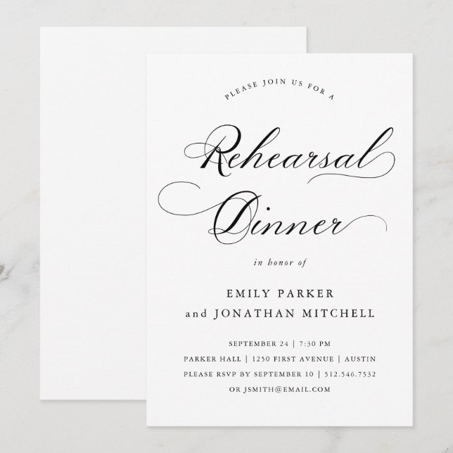 Refined | Calligraphy Wedding Rehearsal Dinner Invitation (Front/Back)