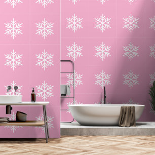 Refined Chic Festive White Snowflake On Light Pink Wallpaper