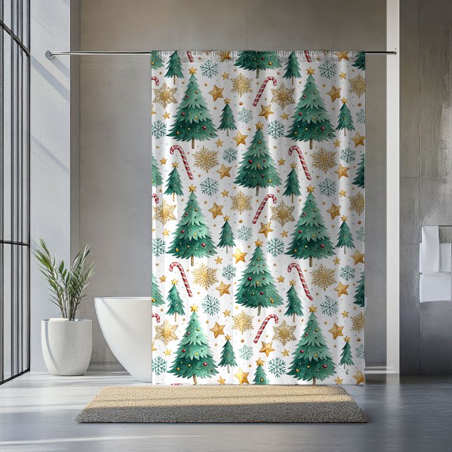 Refined Christmas trees watercolor shower accent Shower Curtain (Refined Christmas trees watercolor shower accent Shower Curtain)