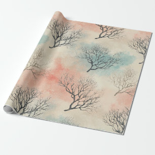 Refined Coastal Watercolor with Coral & Seashells Wrapping Paper