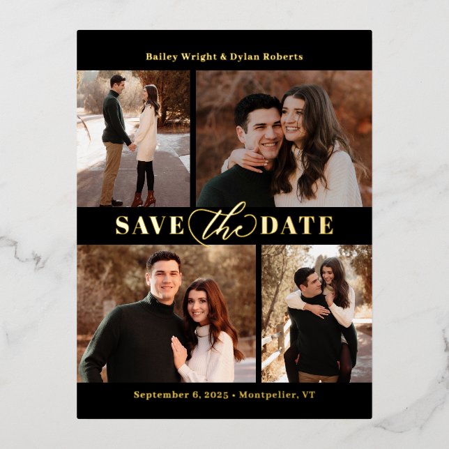 Refined Collage FOIL Save The Date Postcard (Front)