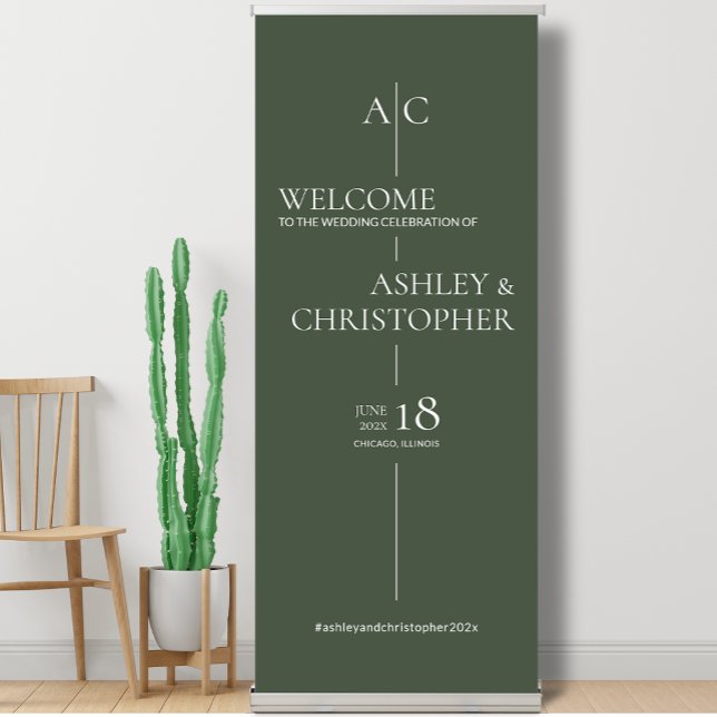 Refined Dark Moss Green Typography Wedding Welcome Retractable Banner (Creator Uploaded)