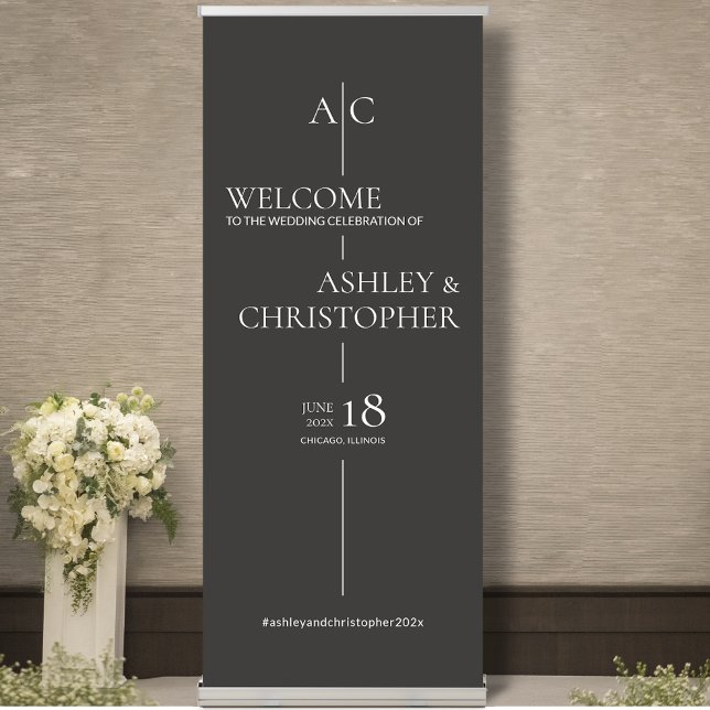 Refined Dark Slate Grey Typography Wedding Welcome Retractable Banner (Creator Uploaded)