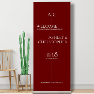 Refined Deep Ruby Red Typography Wedding Welcome Retractable Banner
