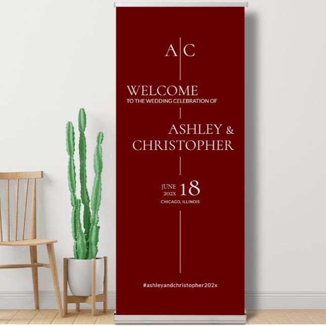 Refined Deep Ruby Red Typography Wedding Welcome Retractable Banner (Creator Uploaded)