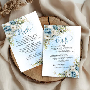 Refined Dusty Blue Gold Wedding details card