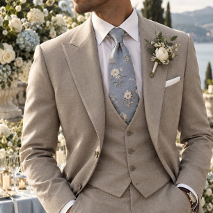 Refined Dusty Blue Heritage Floral Pattern Tie
