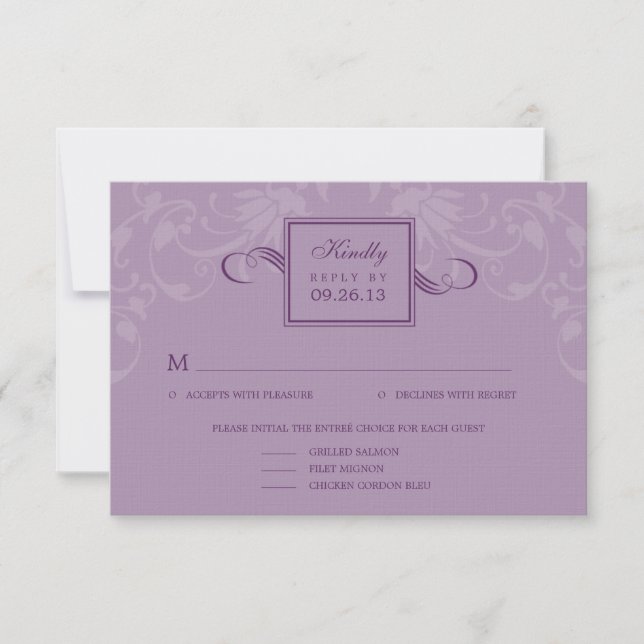 Refined Elegance Wedding RSVP Cards - Purple (Front)
