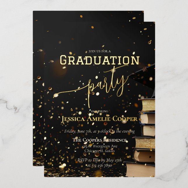 Refined Elegant Black & Gold Graduation Party  (Front/Back)