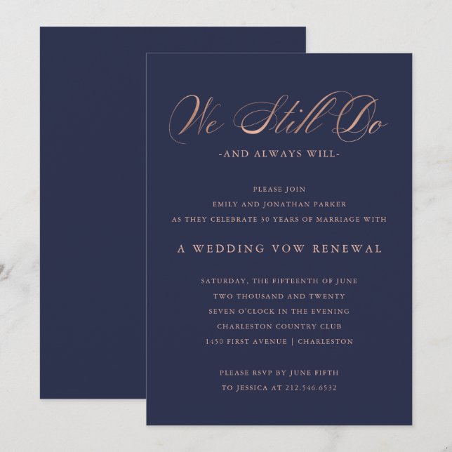 Refined | Faux Rose Gold Wedding Vow Renewal Invitation (Front/Back)
