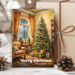 Refined festive scene card classic red green charm