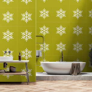 Refined Festive White Snowflake On Elegant Olive Wallpaper