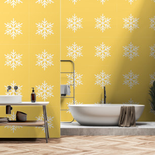Refined Festive White Snowflake On Golden Yellow Wallpaper