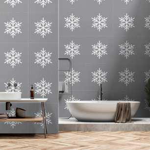 Refined Festive White Snowflake On Modern Grey Wallpaper