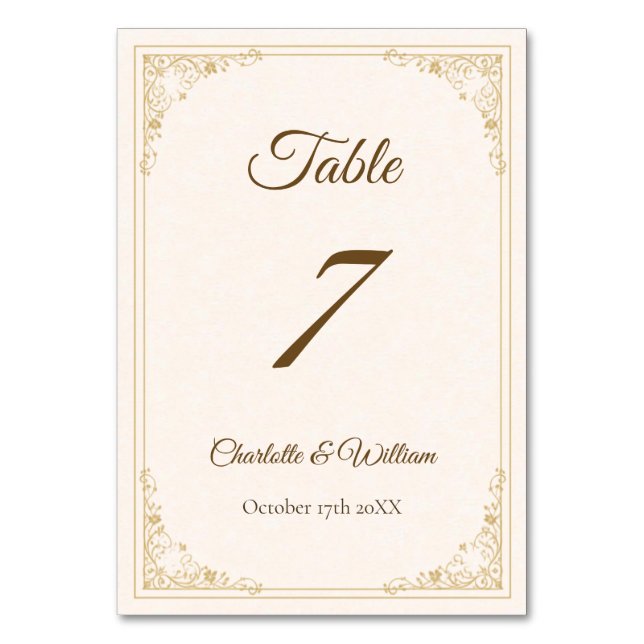 Refined Gold Frame Wedding Table Number (Front)