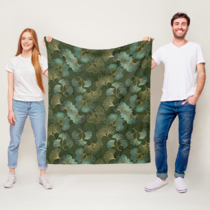 Refined Gold Ginkgo Botanical Emerald Green Art Fleece Blanket