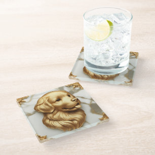 Refined Golden Retriever Marble Beauty Glass Coaster