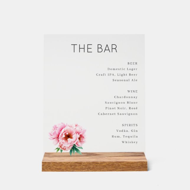 Refined Grey Minimalist Bar Menu Acrylic Sign (Front)