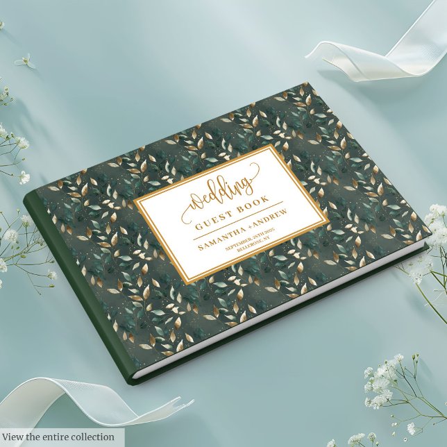 Refined Hunter Green And Gold Wedding Guest Book (Refined Hunter Green And Gold Wedding Guest Book)