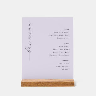Refined Lavender Minimalist Bar Menu Acrylic Sign