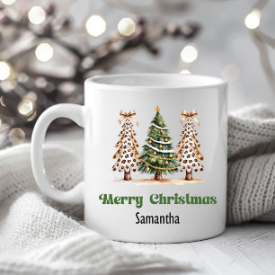 Refined Leopard Christmas Trees Custom Name Mug