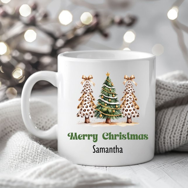 Refined Leopard Christmas Trees Custom Name Mug (Refined Leopard Christmas Trees Custom Name Mug)
