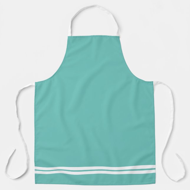 Refined Light Teal Twin White Hem Racing Stripes Apron (Front)