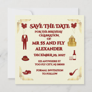 REFINED MAN Men's 55th Birthday Beige Deep Red Save The Date