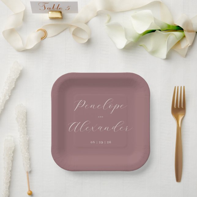 Refined Maroon Calligraphy Paper Plate (Wedding)