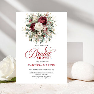 Refined Maroon Floral Gold Bridal Shower Invitatio Invitation