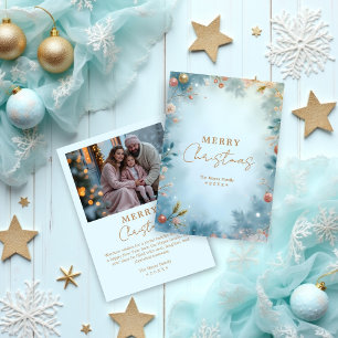 Refined Minimalist Light Blue and Gold Nordic  Holiday Card