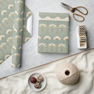 Refined Mint Floral Pattern Wrapping Paper