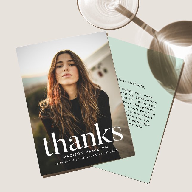 Refined Mint Green Photo Graduation Thank You Card (Creator Uploaded)
