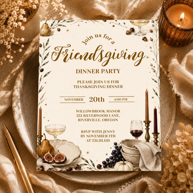 Refined Modern Minimal Friendsgiving Dinner Invitation (Creator Uploaded)