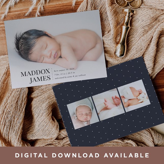 Refined | Modern Photo Birth Announcement (Creator Uploaded)