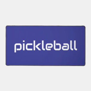 Refined Modern White PICKLEBALL On Navy Blue Desk Mat