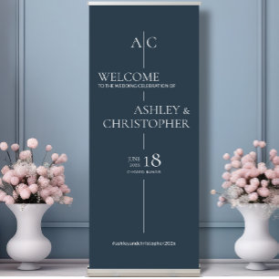 Refined Navy Blue Typography Wedding Welcome Retractable Banner