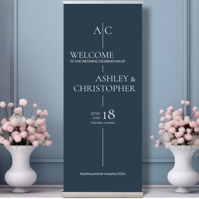 Refined Navy Blue Typography Wedding Welcome Retractable Banner (Creator Uploaded)