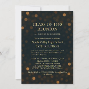 Refined Navy Gold Bokeh 35th Class Reunion Invitation