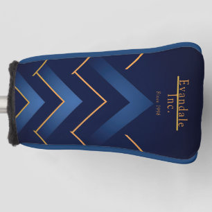 Refined Navy Gold Chevron Personalised Putter Golf Head Cover