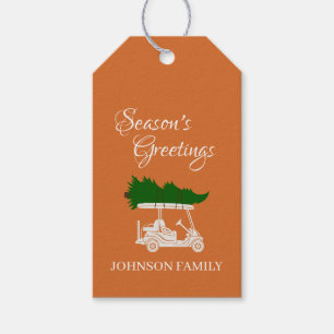 Refined Orange Golf Cart with Christmas Tree Gift Tags