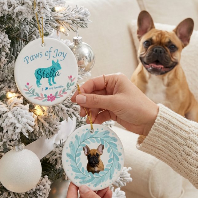 Refined Pastel Blue French Bulldog | Personalised  Ceramic Tree Decoration (Creator Uploaded)